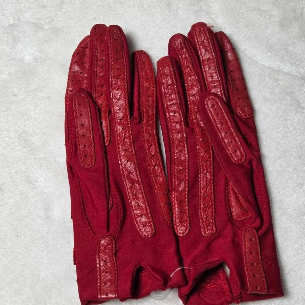 Aris Isotoner Gloves Womens‎ Unlined Red Driving with Leather 1 Size